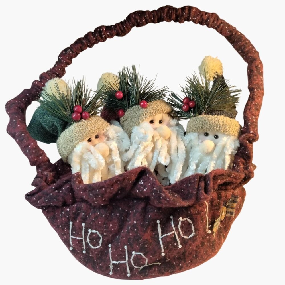 Santa Basket Plush Santas HO HO Greenery